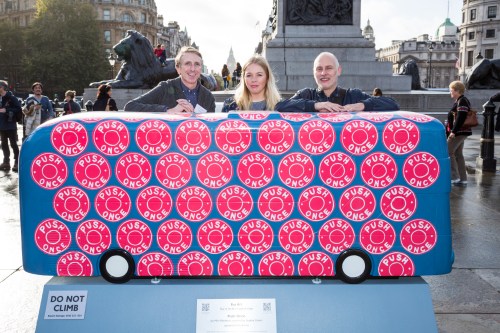 Mark, Charlotte and Keith of Mini Moderns with our 'Push Once' bus sculpture.